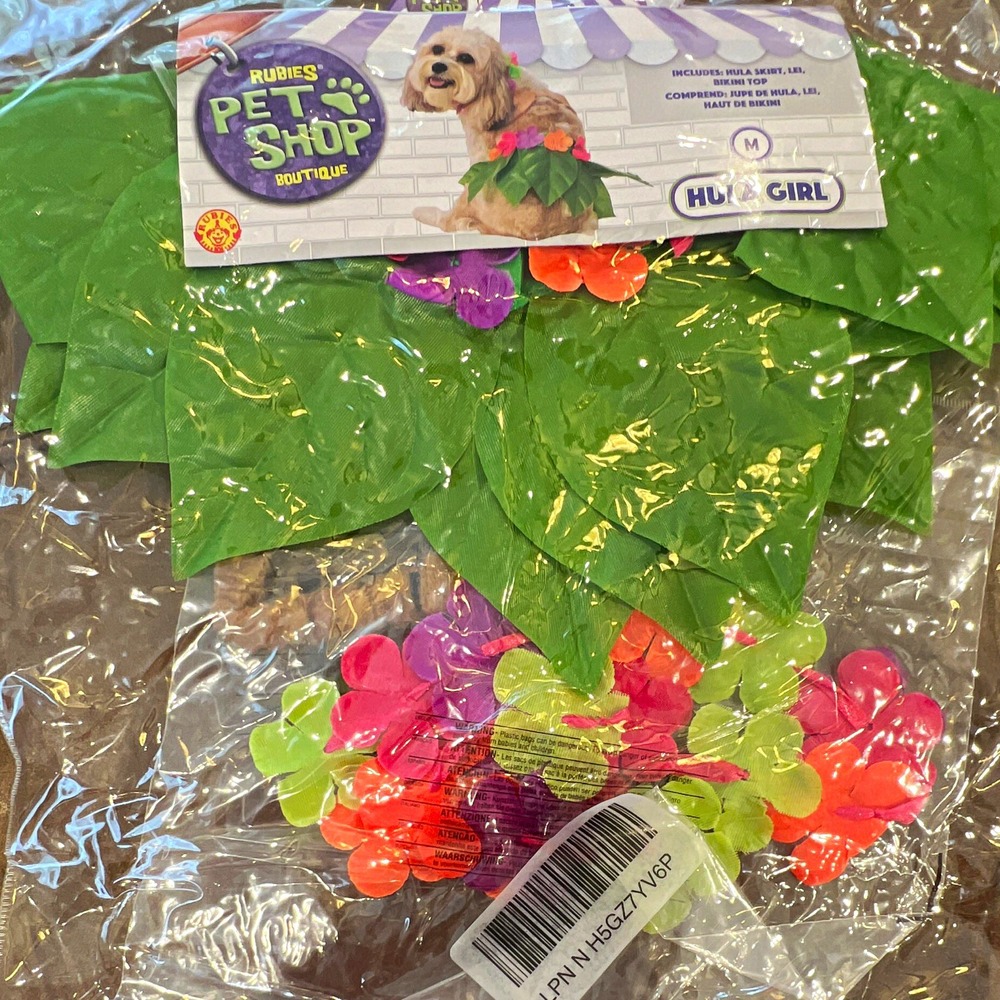 Rubie's Pet Shop Boutique Hula Girl Dog Costume Skirt w/ Flowers, M Green